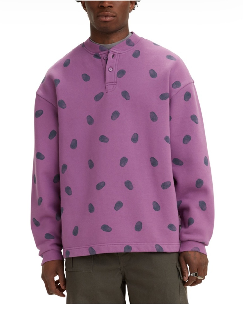 Levi's Purple Henley Sweatshirt with Dark Spot Pattern